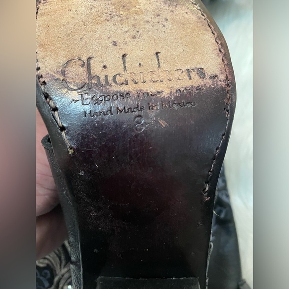 Chickickers Boots Sz 8 Black Leather Embroidered Floral Open Toe Western - Picture 15 of 16